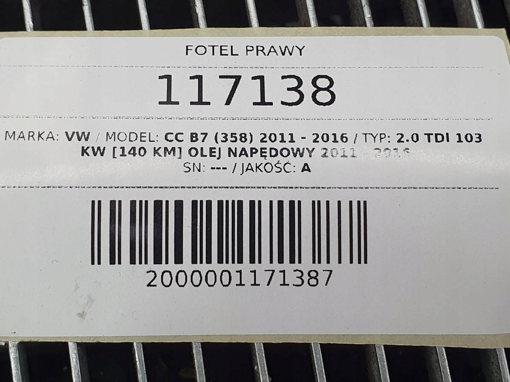 фото №10, Сиденье перед передний правый пассажира vw passat b7 cc europa