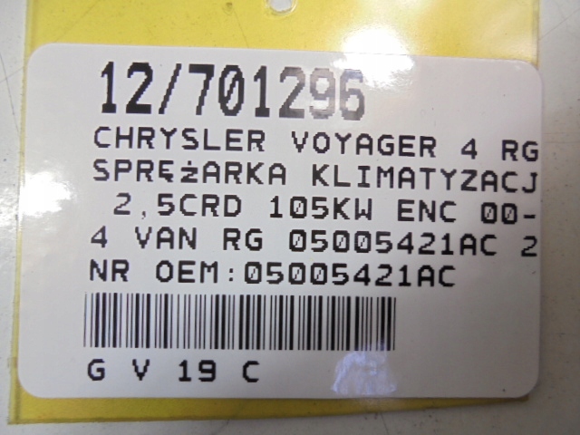 фото №9, Chrysler voyager 4 iv компресор кондиціонера 05005421ac 2,5crd