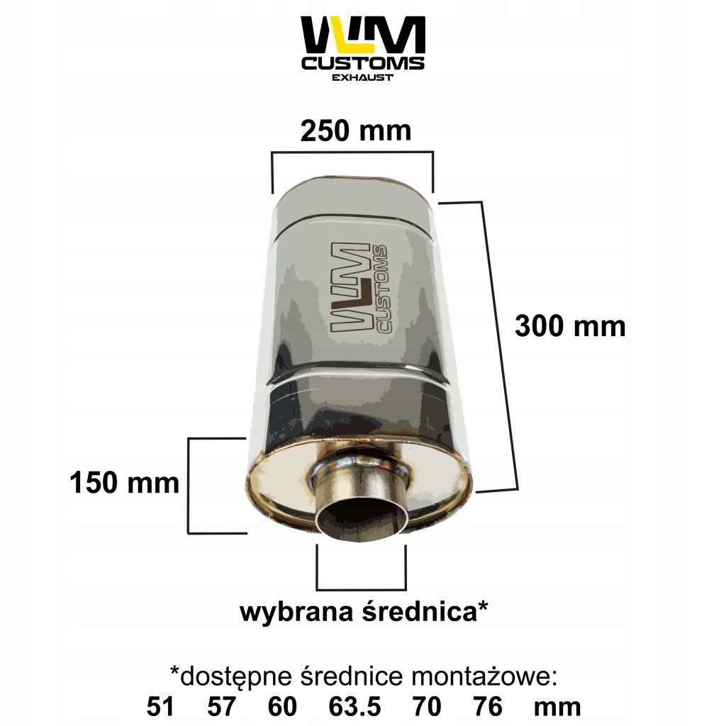 Гаситель спортивный прямоточный wlm 150/250 овальный dł 300mm сталь нержавеющая inox Доставка