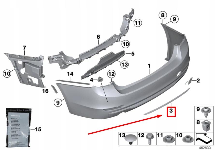 фото №7, Bmw 3 f30, f80 pas декоративний бампера заднього 51127289756 7289756 oem