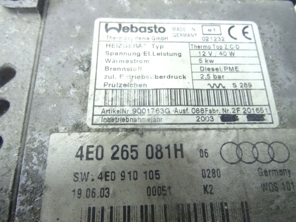 фото №4, Audi a8 d3 webasto дизель 4e0265081h oryg