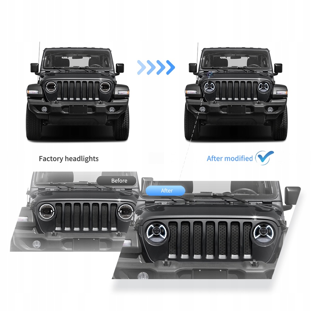 фото №11, Jeep wrangler jl gladiator jt 2018-23 лампа лампы 9'' full led europa vland