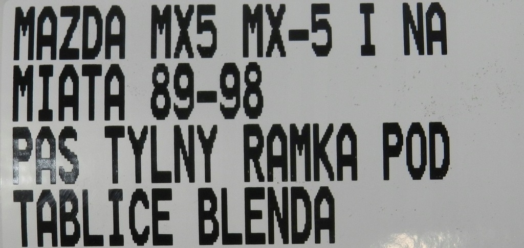 фото №8, Pas задній рамка pod номерний знак накладка mazda mx5 mx-5 i na miata 89-98