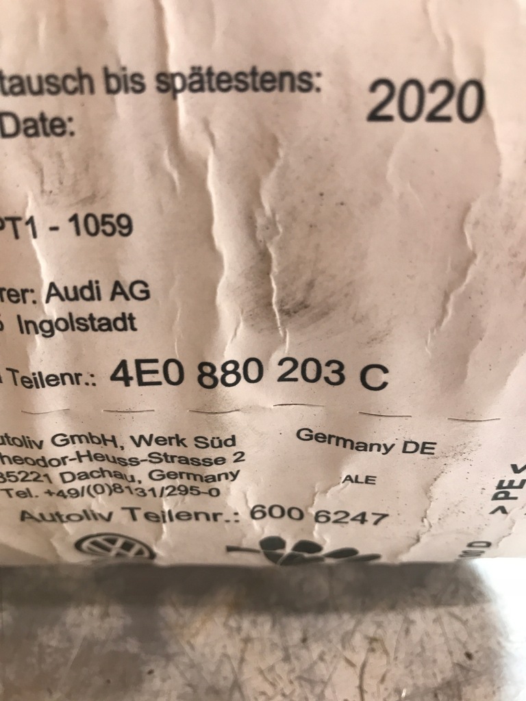 фото №6, Подушка подушка безпеки пасажира audi a8 d3 4e0880203c