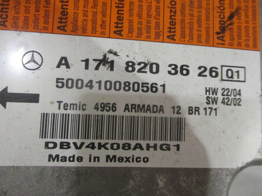 фото №4, Модуль блок керування подушка безпеки подушок mercedes slk r171 a1718203626