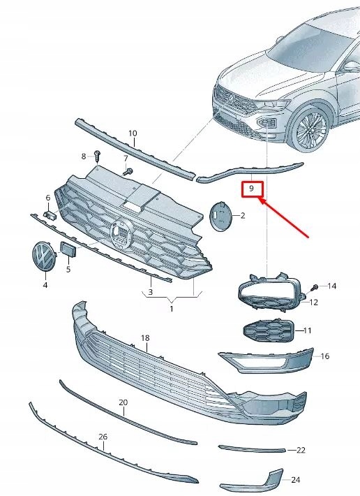 фото №1, Vw t-roc молдинг хром бампера перед правый 2ga853712
