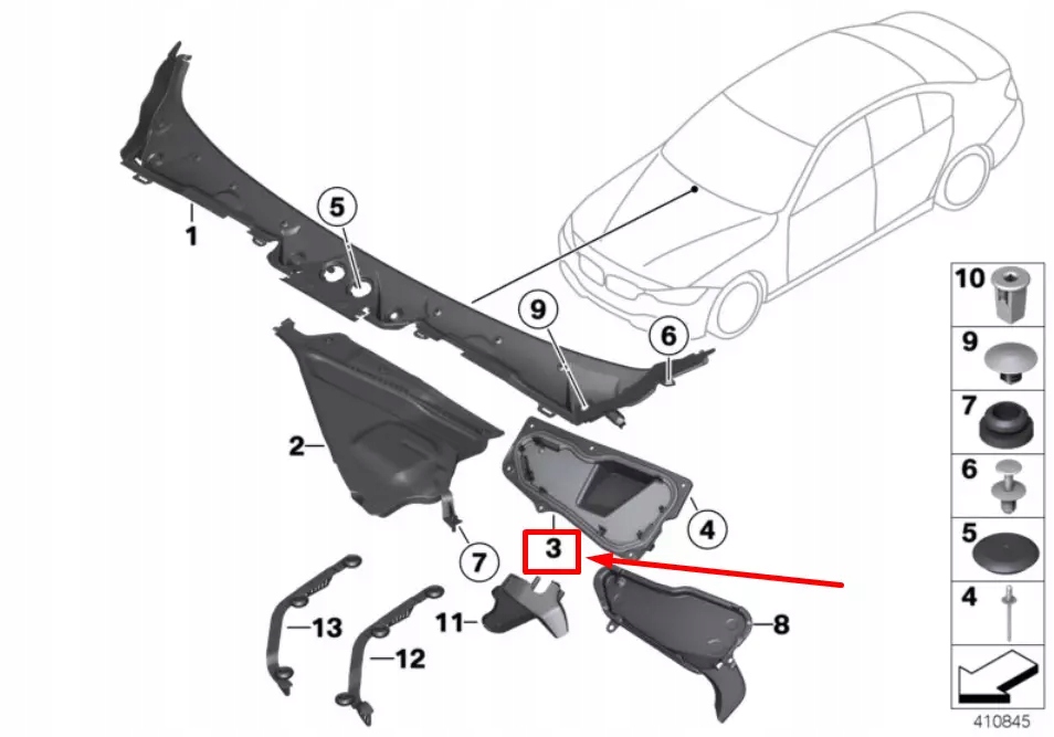 фото №7, Bmw 4 f36 windsc. дворник supp. pan tray панель rhd 51717232822 7232822