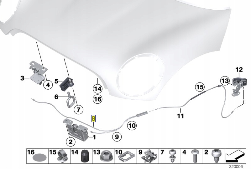 фото №2, Mini передняя трос тяга капот r55 r56 r57 r58