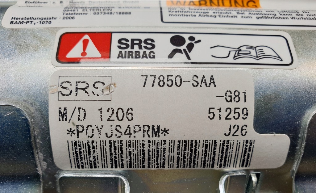 фото №8, Подушка подушка безопасности пассажира honda jazz ii europa