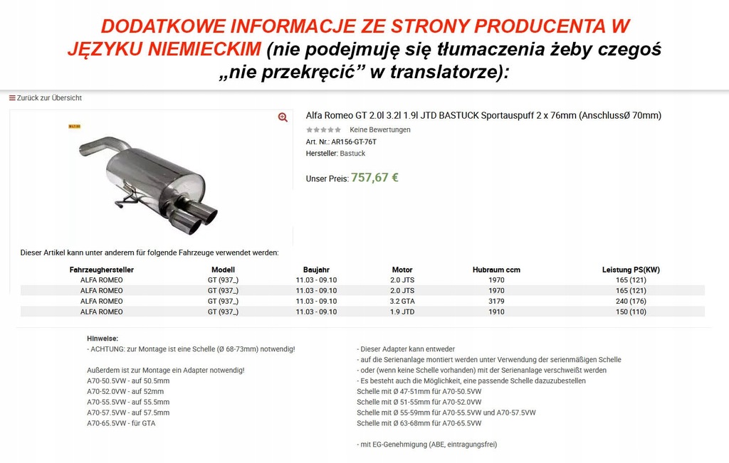 фото №16, Alfa romeo 156 / gt гаситель конечный спортивный тюнинг bastuck