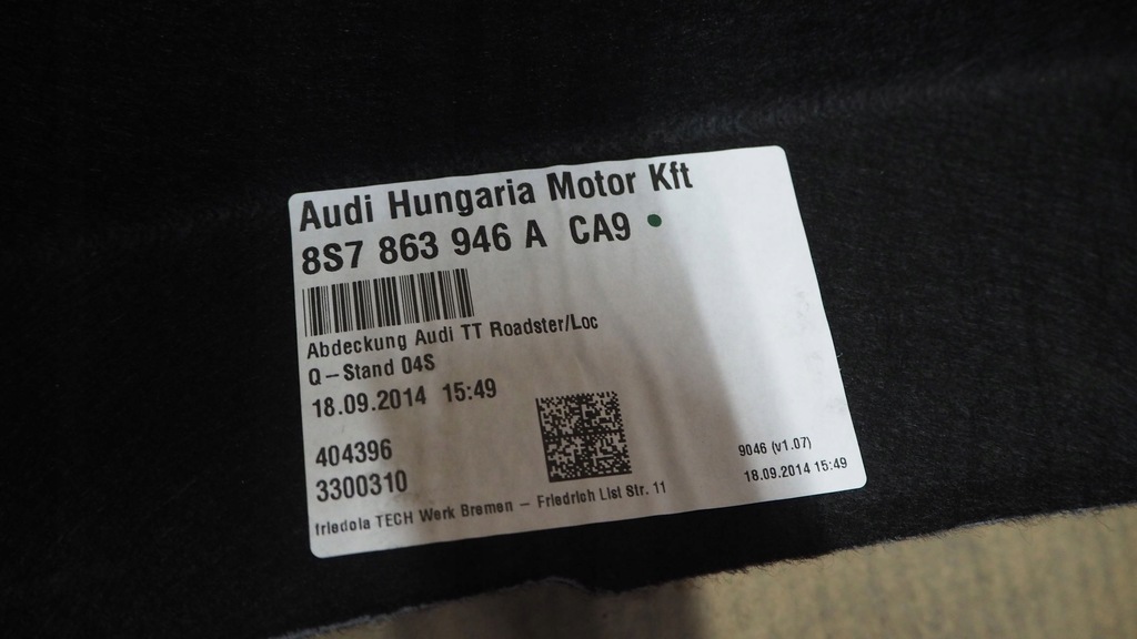 фото №5, Обивка багажника audi tt 8s cabrio 8s7863946