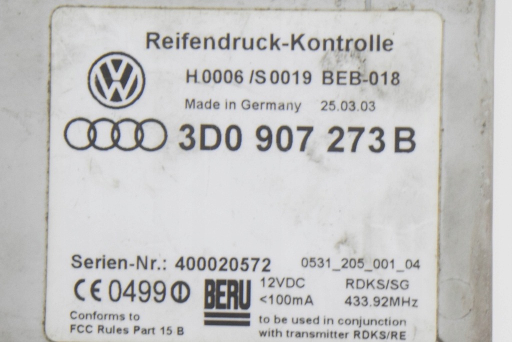 фото №6, Volkswagen phaeton gp0 модуль управляющий давлением w шинах ecu 3d0907273b