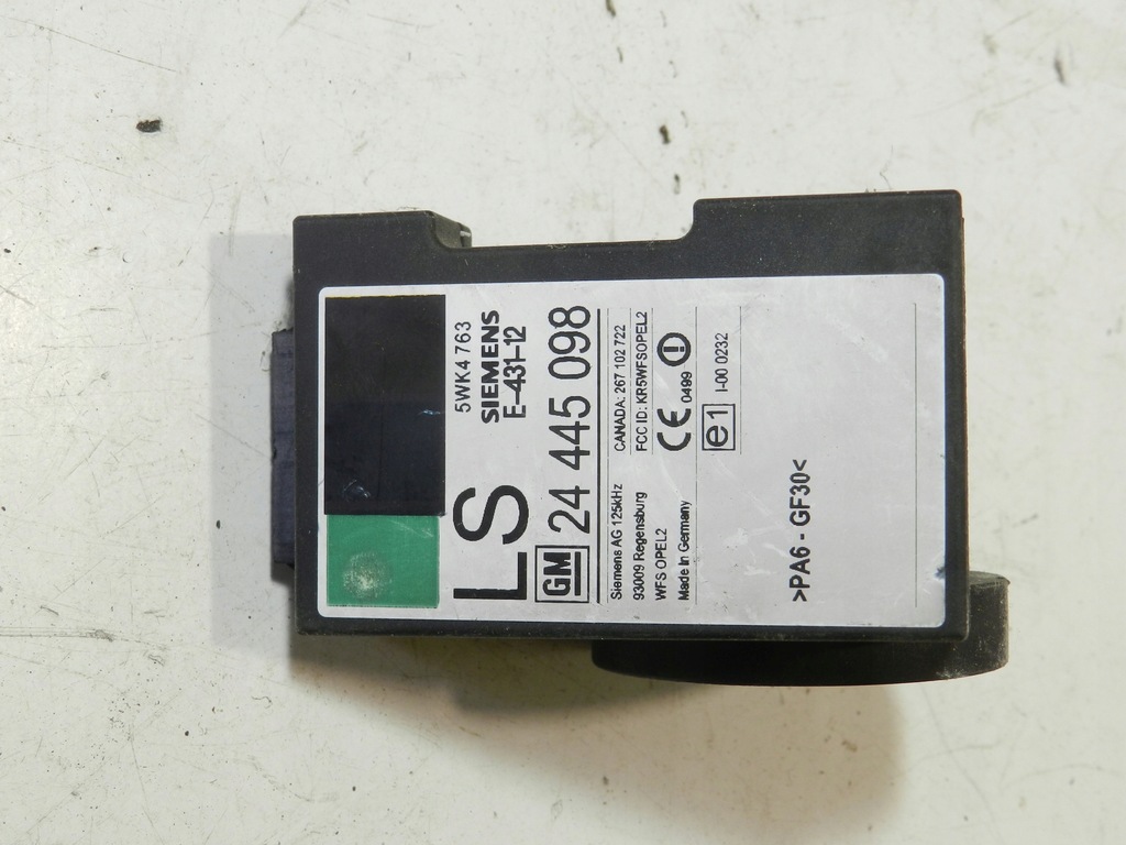 фото №6, Набор стартовый бортовой компьютер двигателя иммобилайзер opel corsa c 1.2 24443796 0261207423