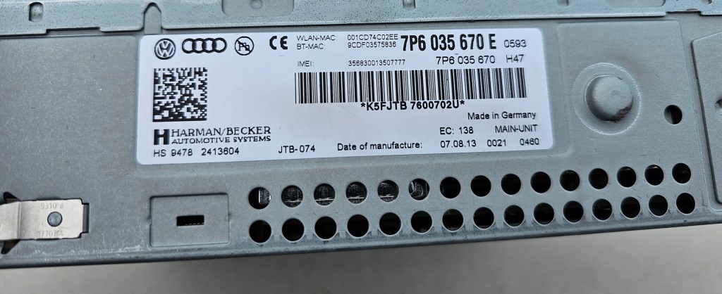 Vw touareg 2010-2018 навигация считыватель 7p6035670e Цена
