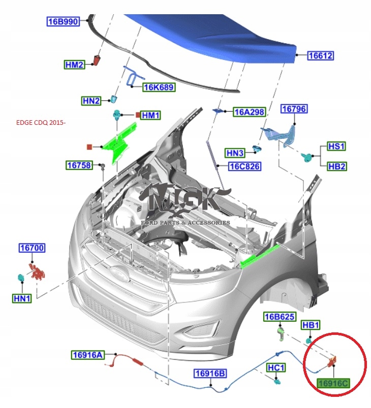 фото №15, Кронштейн держатель открывания капот ford edge mk2