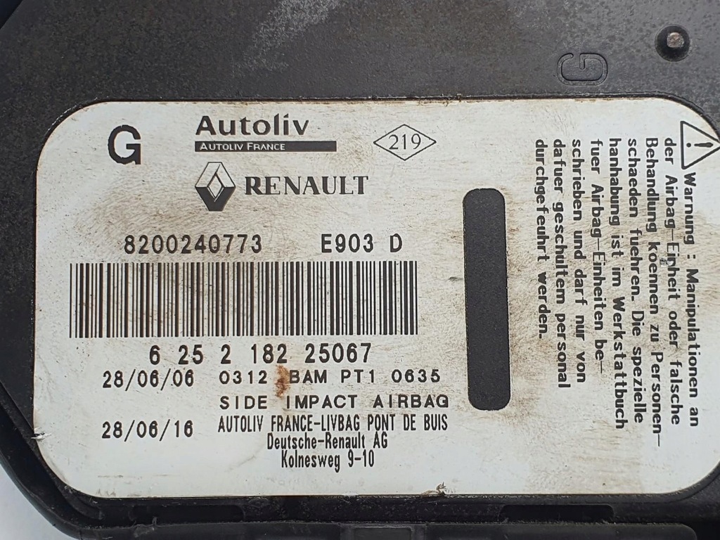 фото №4, Подушка подушка безопасности сиденье левый перед renault espace iv 8200240773