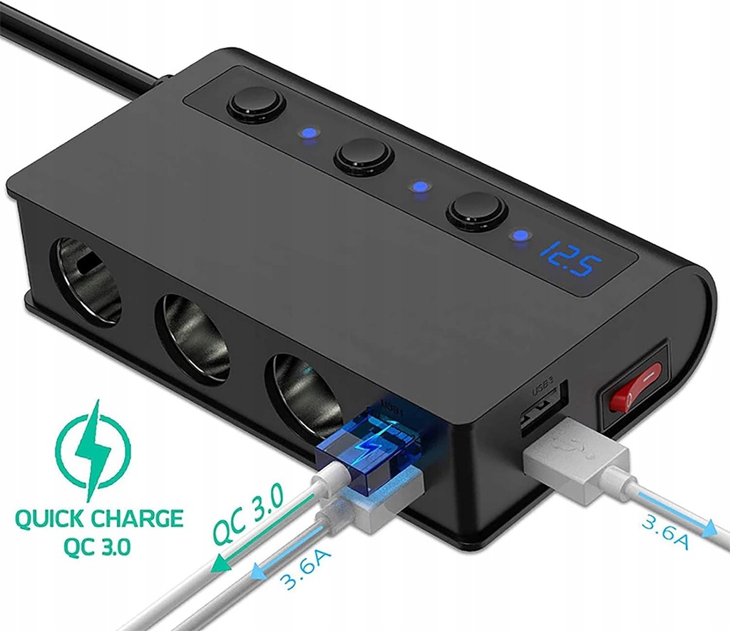 фото №5, Быстрые ?adowanie 3.0 адаптер do прикуривателя автомобильный 180 w 12