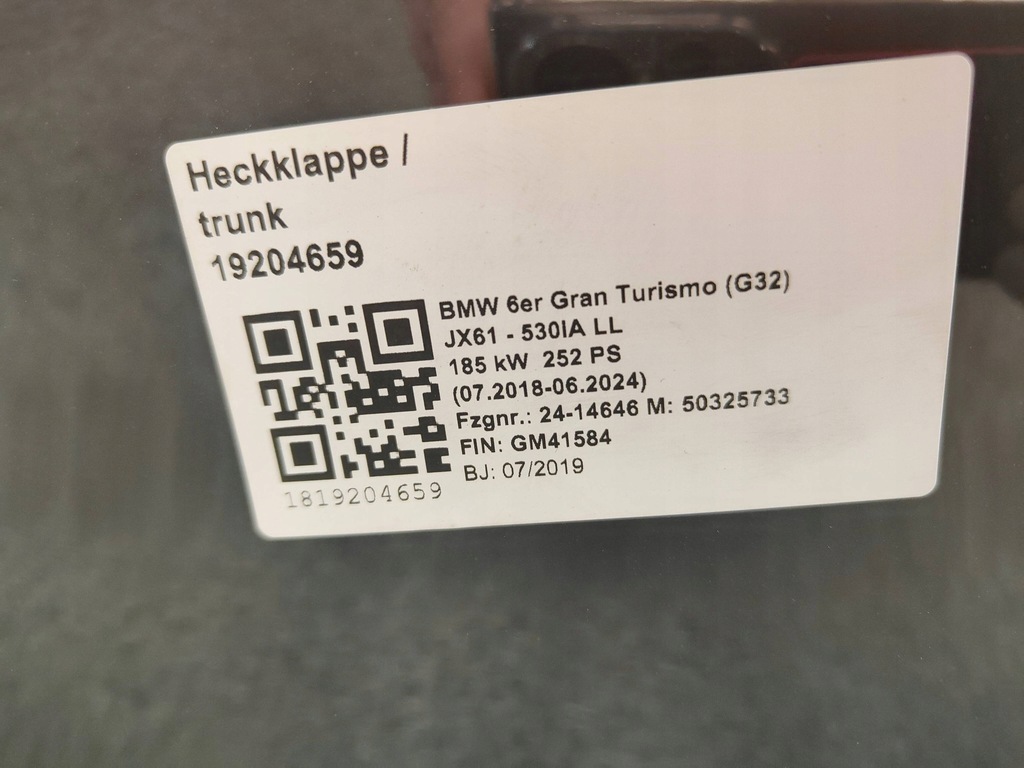 фото №7, Крышка багажника задняя задняя багажника bmw 6 g32 цвет 416 carbonschwarz