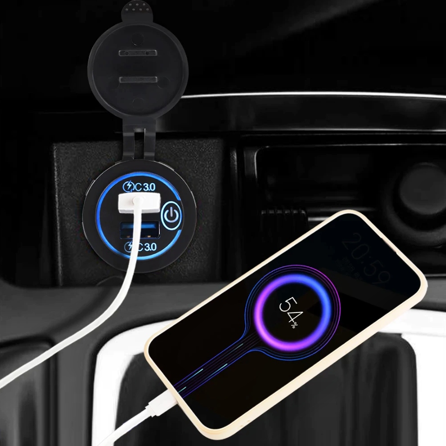 фото №8, Подсвечиваемые разъём прикуривателя 2xusb qc3.0 стекло зарядное устройство do надстройка