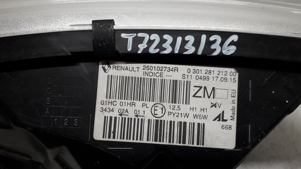 фото №15, Renault captur 1 13- лампа правая перед 260102734r