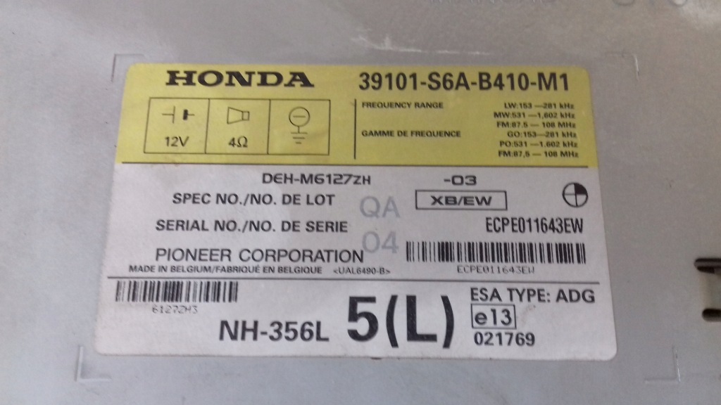 фото №4, Радіо радіопрогравач cd 39101s6ab410m1 honda civic vii hb 00-