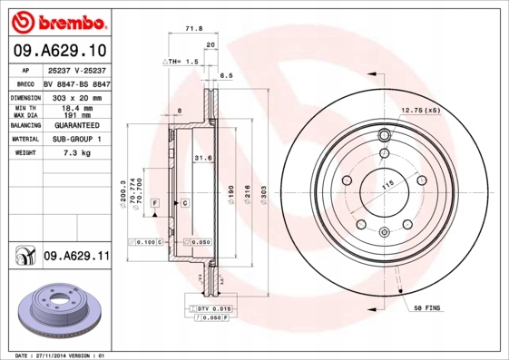 фото №8, Тормозные диски тормозные задняя brembo 09.a629.11 09a62911