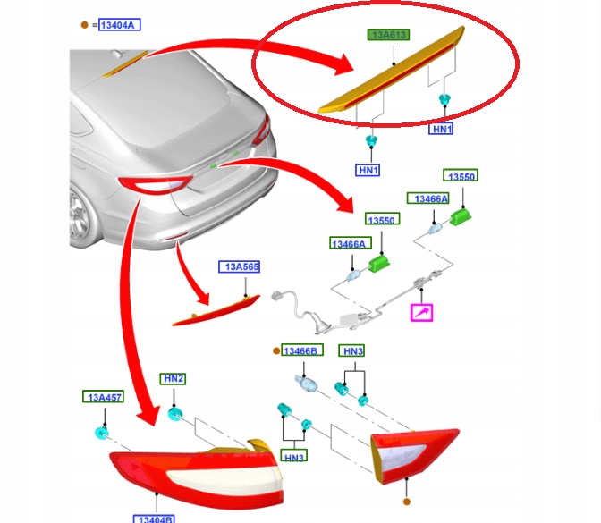 фото №14, Свет ''стоп'' mondeo 14 sedan mustang 15- /24-_ 5329967 _ ds73-13a601-al