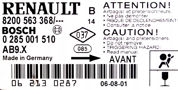 фото №2, Модуль подушек подушка безопасности renault clio iii 8200563368