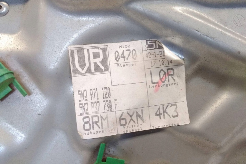 фото №6, Підйомник скло правих передніх двері vw tiguan 5n_ 5n0959701f 2.0l