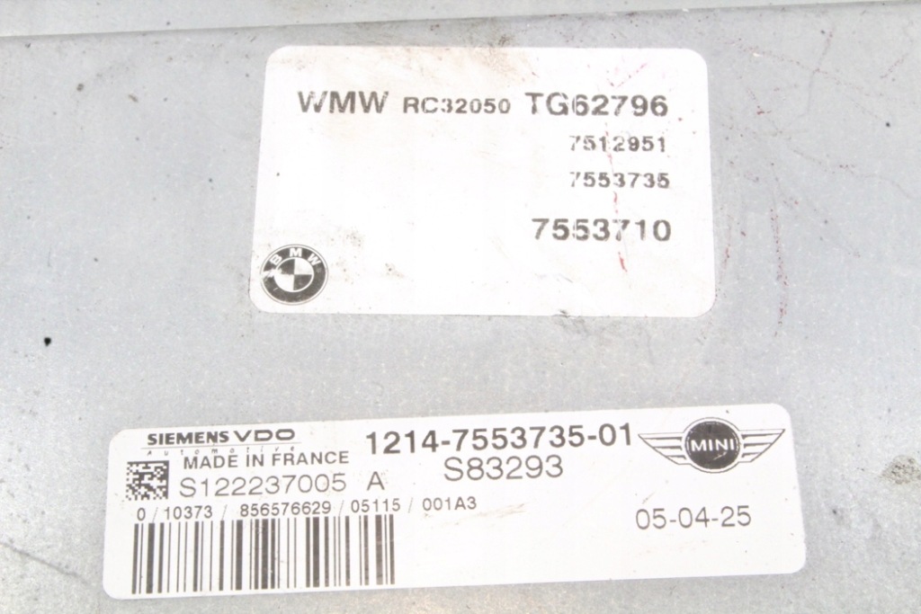 фото №3, Бортовий комп'ютер двигуна mini cooper r50, r53 7553735 1.4l бензиновий 55kw 2005