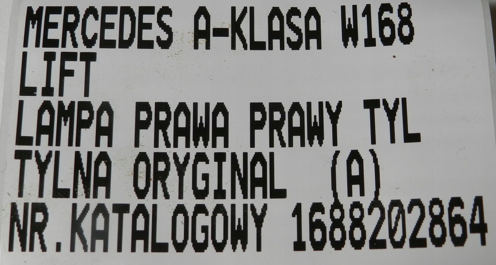 Mercedes a-klasa w168 lift лампа правая правый задний  задняя 1688202864 с Разборки