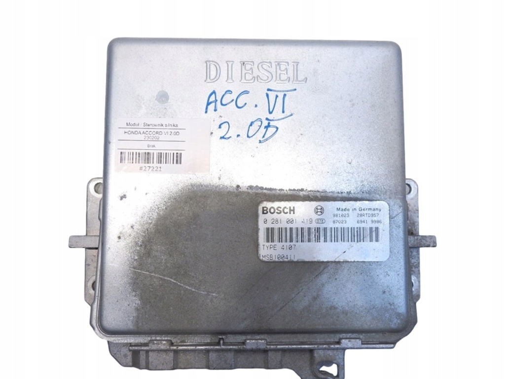 фото №1, Бортовий комп'ютер двигуна honda accord vi 2.0 d msb100411