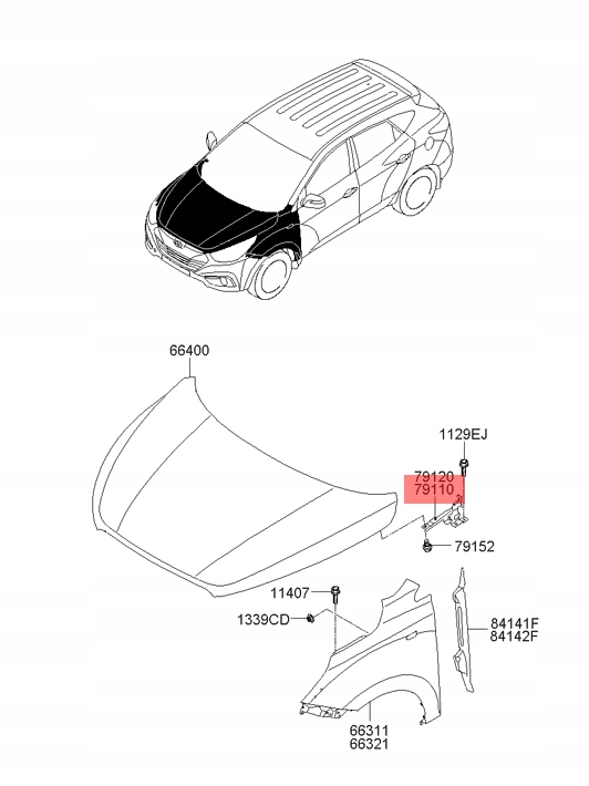 фото №2, Hyundai ix35 2010-2015 петля капот лівий 791102y000 оригінал