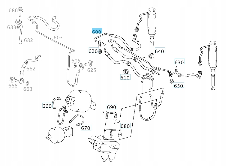Купить Шланг системы abc оригинальный номер mercedes sl r230 w230 sl500 a2309970352