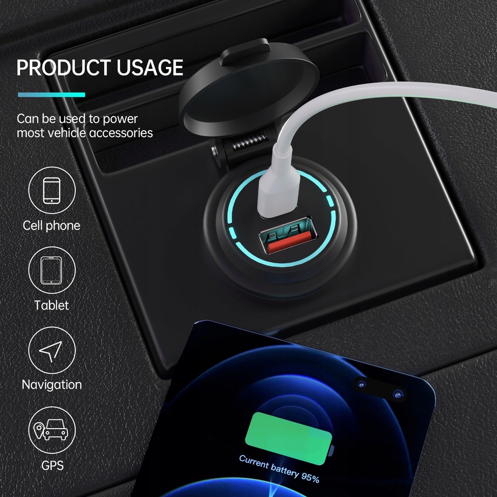 фото №9, Роз'єм зарядний пристрій usb 12v швидкі заряджання ip66