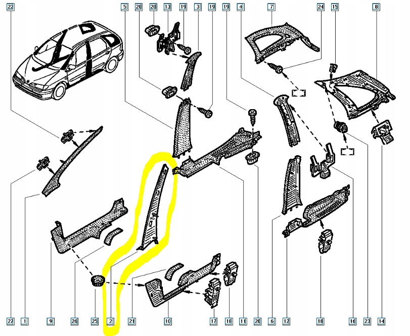 фото №6, Обшивка стойка renault scenic i оригинальный номер 8200048228