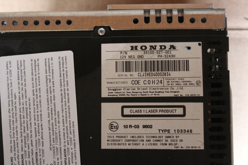 фото №2, Honda cr-z 1.5 гибрид радио оригинал europa kod