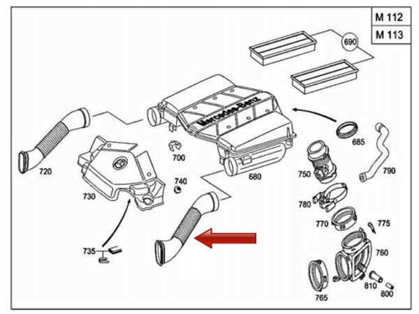 Шланг труба фильтра воздуха l mercedes w211 02- Оригинал