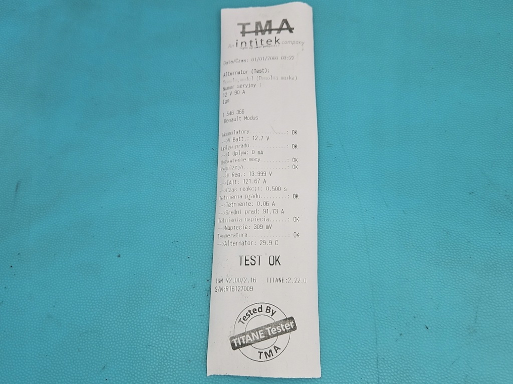 Test генератор renault modus 0124325139 1.2 16v с Разборки