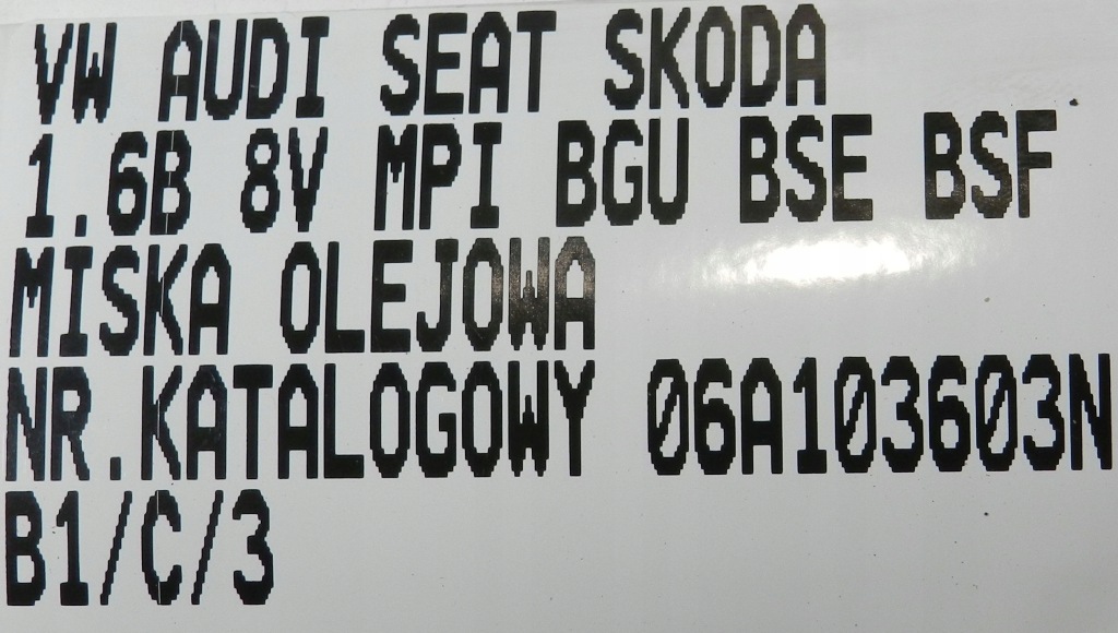 Піддон оливи масляна vw audi seat skoda 1.6b 8v mpi bgu bse bsf 06a103603n Зі Шроту