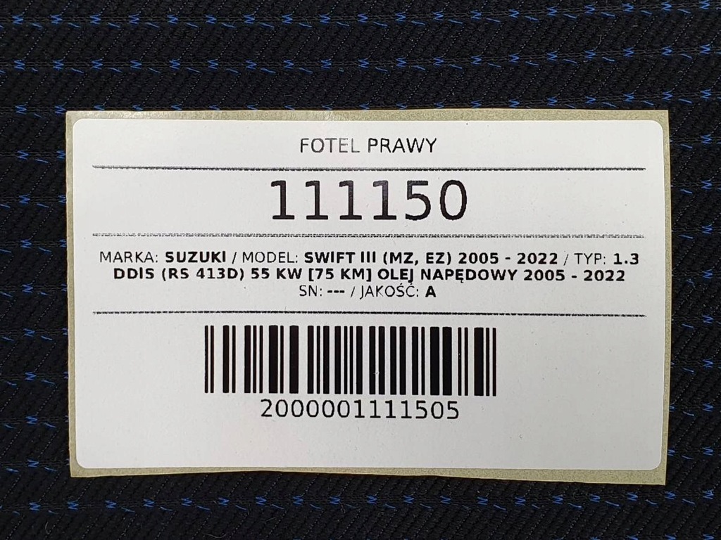 фото №10, Сиденье правый перед suzuki swift mk6 iv iii 3d дверь
