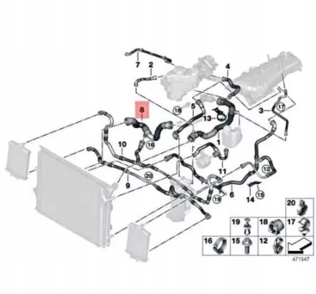 фото №12, Bmw 3 f30 lci нижний wąż радиатора wody 17128633482 oem