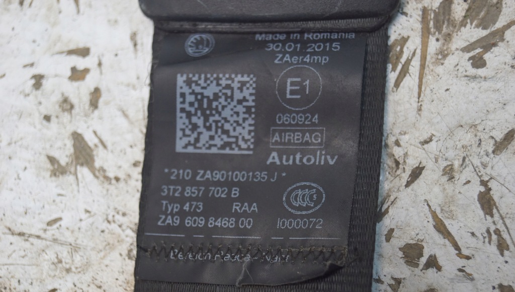 фото №7, Pas безпеки правий перед skoda superb ii