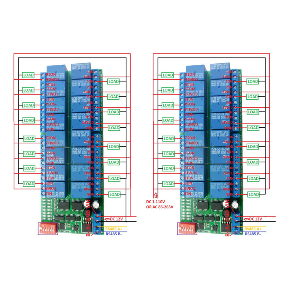 фото №16, Dc 12v 16-kanałowy модуль реле modbus rtu