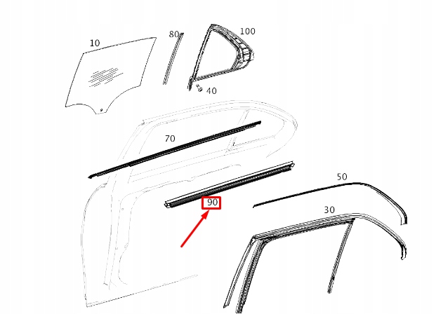 Купить Mercedes-benz gle w167 rear left door window inner полоса a1677356101