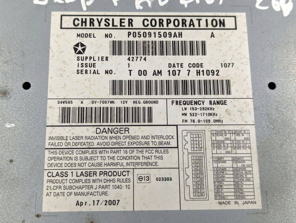 фото №6, Радио автомобильные jeep patriot mk 2007 p05091509ah