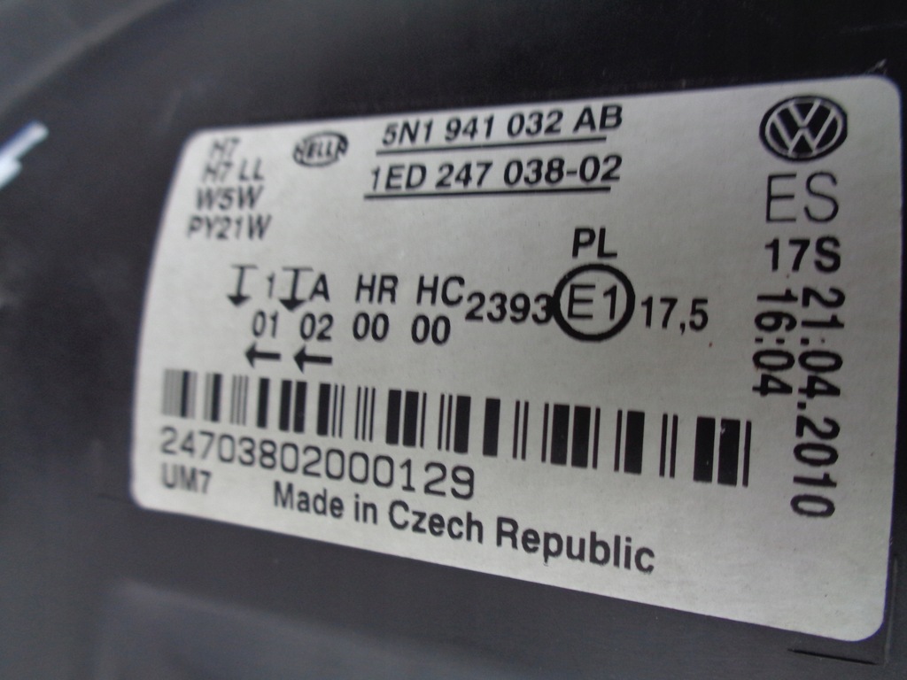 фото №10, Лампа правая фара vw tiguan 5n 5n0 07-11