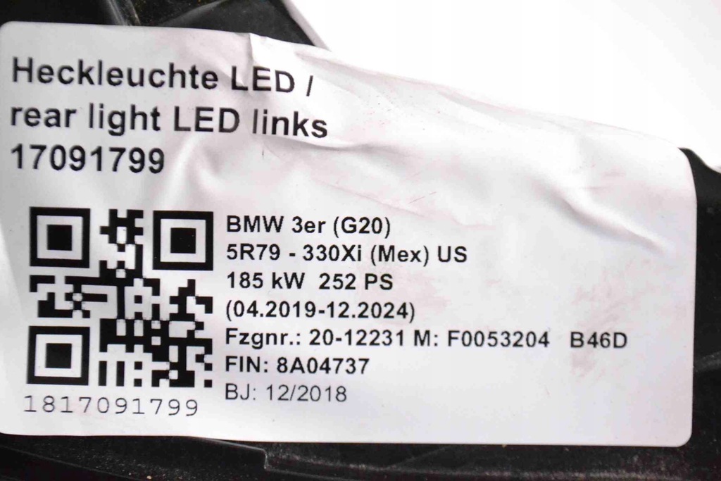 фото №10, Лампа права задня bmw 3 g20, g28 7495086 13957198 2.0l 190kw 2019