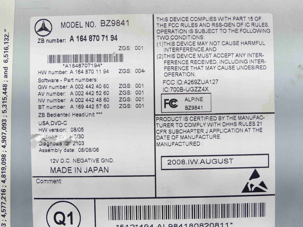 фото №11, Радио заводской navi mercedes gl i x164 1648707194