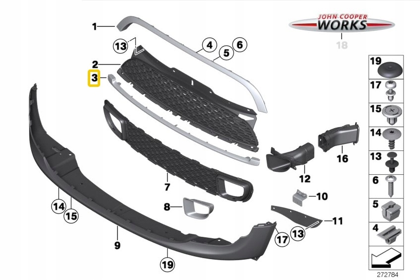 фото №1, Mini r55 r56 r57 молдинг решетка бампера нижняя хром 7209904 оригинальный номер